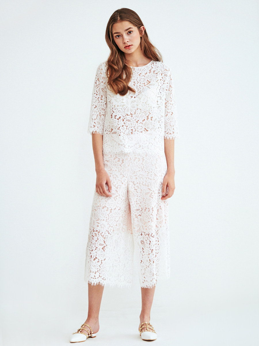Classy Lace Wide Pants (White)